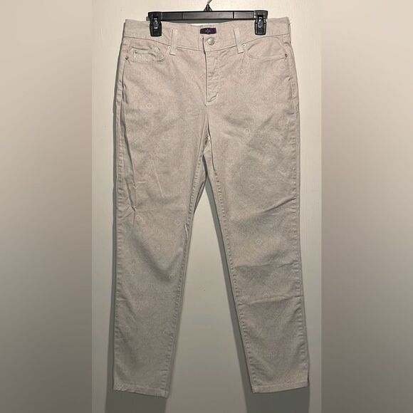 NYDJ- Neutral Cream Subtle Paisley Print Mid-Rise Slim Skinny Leg Jeans- Size 10 - Picture 1 of 9